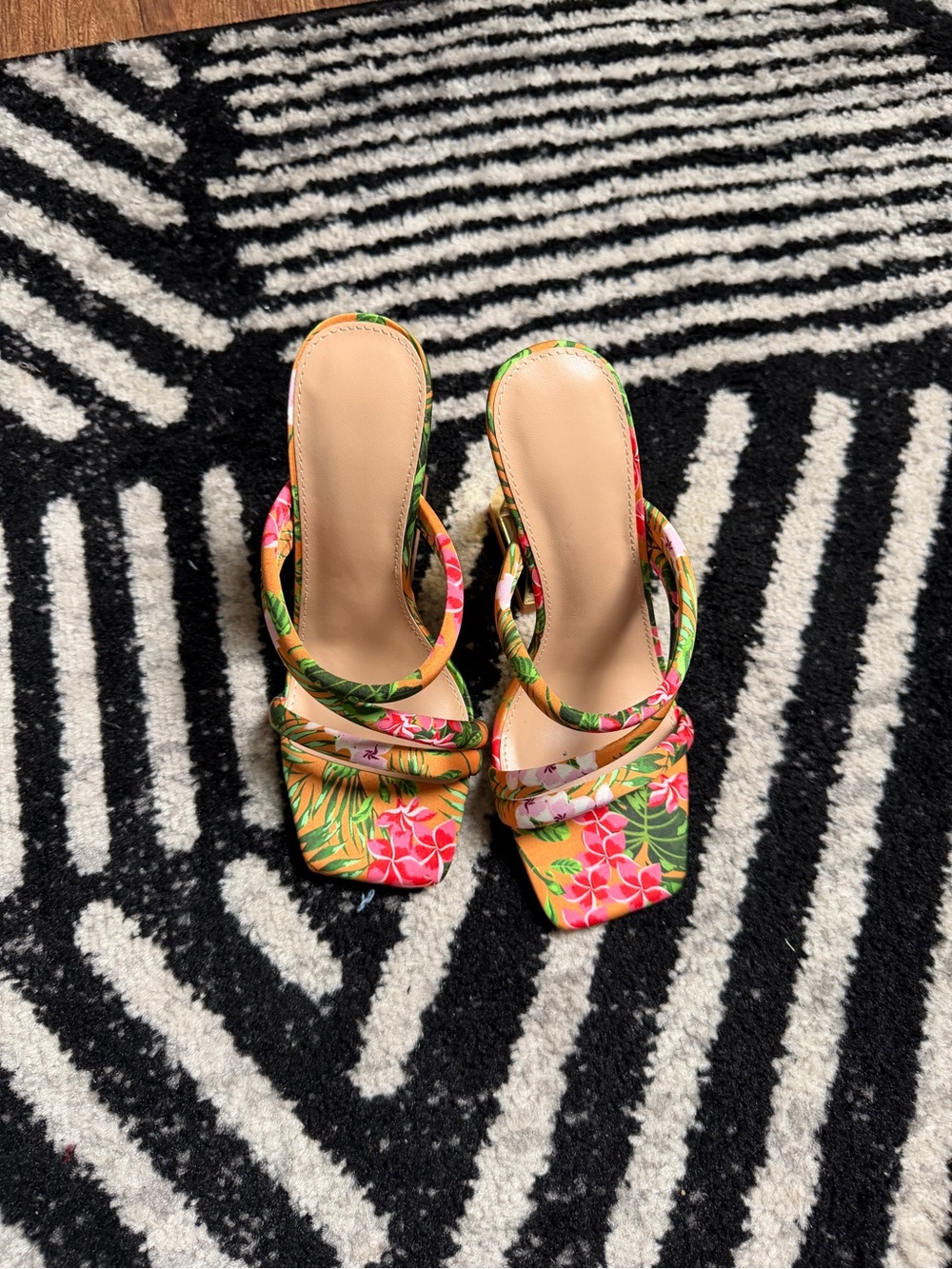 Floral Strappy Slide Heels in Multicolor
